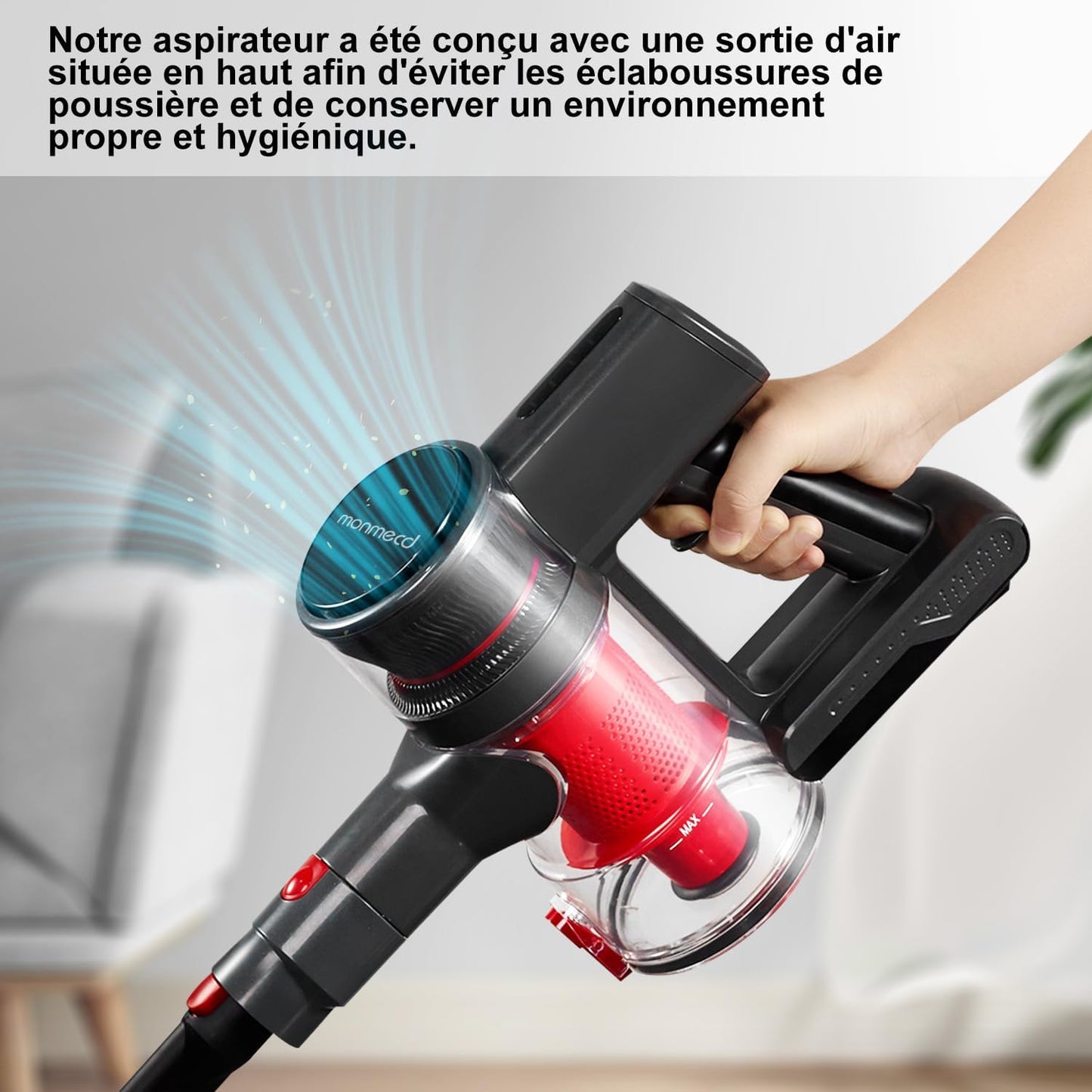 Aspirapolvere Senza Fili 4-In-1 LED 1L Aspirapolvere Telescopico 150W 6X 2200Mah Autonomia Di 49 Minuti, 2 Velocità,Ultraleggero Adatto per Tappeti Pavimenti Duri Peli Di Animali (Rosso)