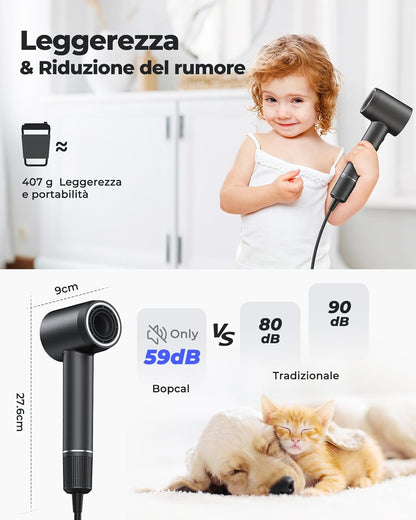 Asciugacapelli Ad Alta Velocità Con 110000RPM- Touch Screen 500 Milioni Di Negativi Ionico Asciugacapelli Ad Asciugatura Rapida, Phon Capelli Professionale Silenzioso per Viaggi, Regalo