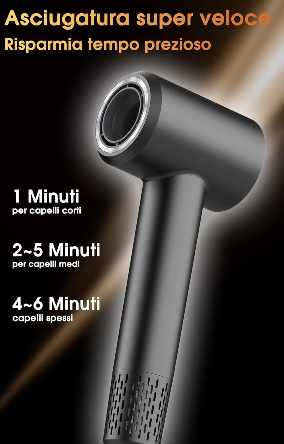 Phon Ionico, 110.000 Giri/Min per Asciugatura Rapida 200 Milioni Di Ioni Asciugacapelli Phon Capelli Ionico Professionale, Phone Capelli Con Ugello Magnetico per Viaggi E Domestico (Dark Gray)