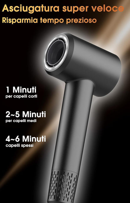 Phon Ionico, 110.000 Giri/Min per Asciugatura Rapida 200 Milioni Di Ioni Asciugacapelli Phon Capelli Ionico Professionale, Phone Capelli Con Ugello Magnetico per Viaggi E Domestico (Dark Gray)