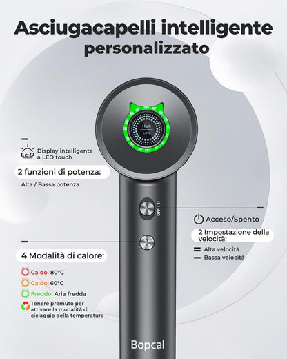 Asciugacapelli Ad Alta Velocità Con 110000RPM- Touch Screen 500 Milioni Di Negativi Ionico Asciugacapelli Ad Asciugatura Rapida, Phon Capelli Professionale Silenzioso per Viaggi, Regalo