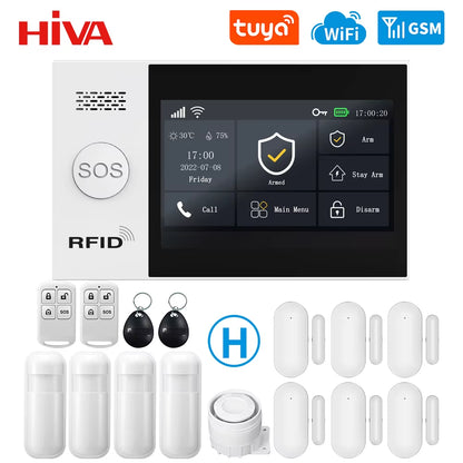 PG-107 Tuya Wireless WIFI GSM Home Burglar Alarm System IP Camera PIR Motion Sensor Door Sensor Security Alarm Kit APP Control