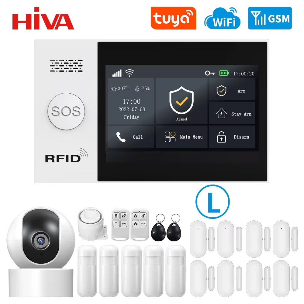PG-107 Tuya Wireless WIFI GSM Home Burglar Alarm System IP Camera PIR Motion Sensor Door Sensor Security Alarm Kit APP Control