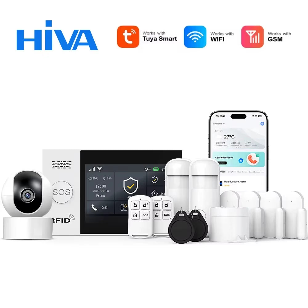 PG-107 Tuya Wireless WIFI GSM Home Burglar Alarm System IP Camera PIR Motion Sensor Door Sensor Security Alarm Kit APP Control
