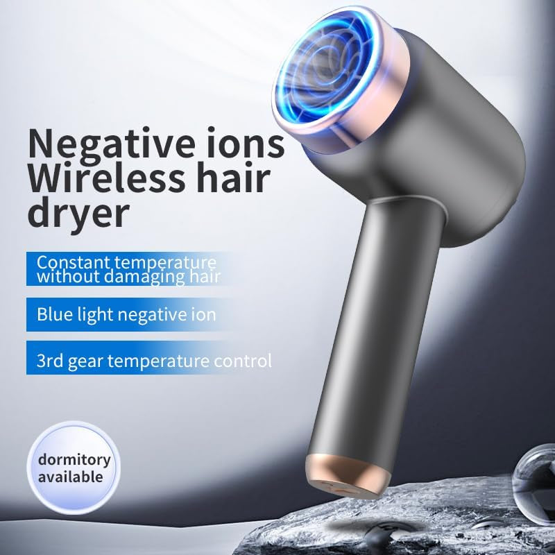 Asciugacapelli Senza Fili a Batteria Portatile, Ricaricabile Da 1500 Mah per Dormitorio Domestico (Purple)