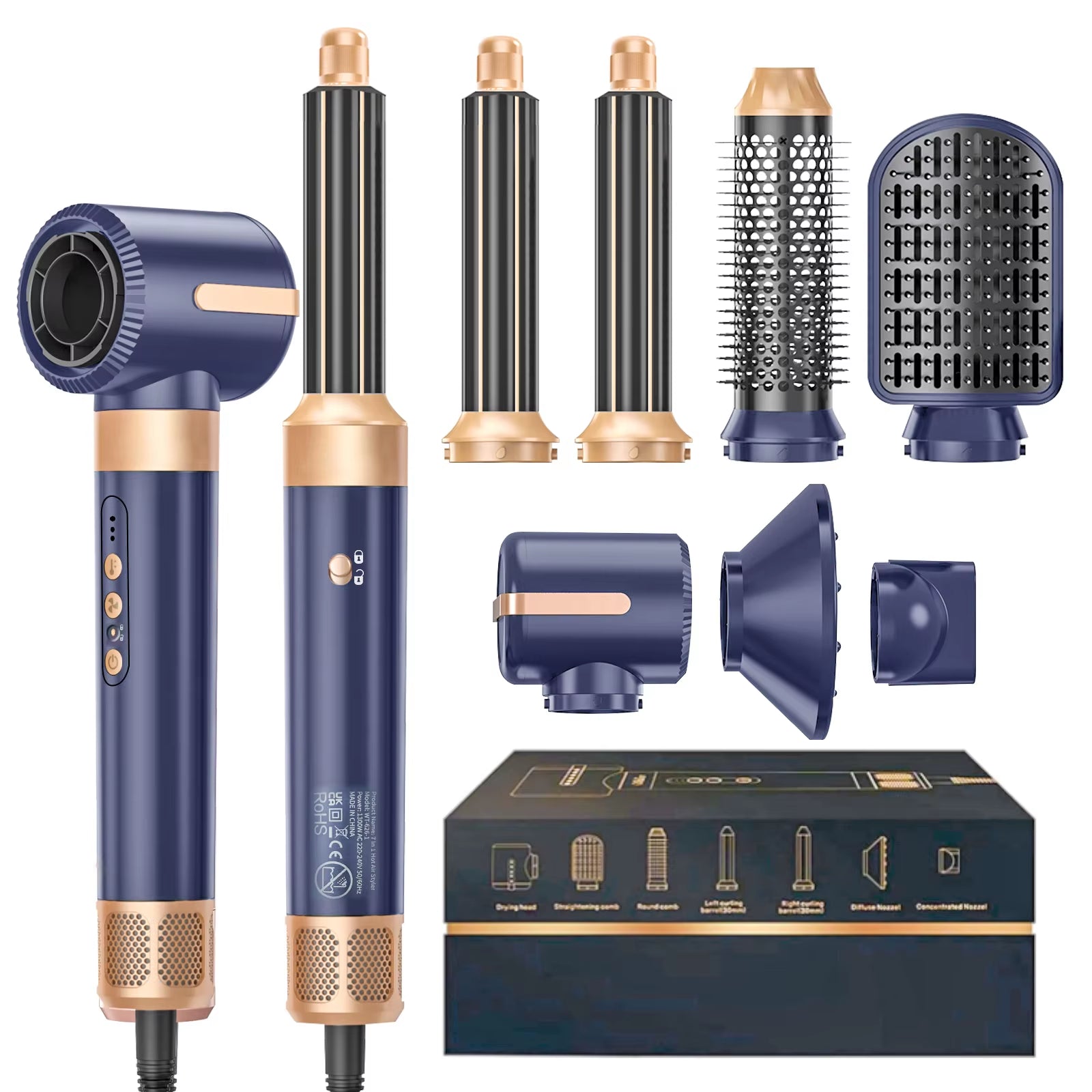 7 in 1 Hair Dryer Brush Brushless High Speed Hair Dryer with Diffuser Ionic 