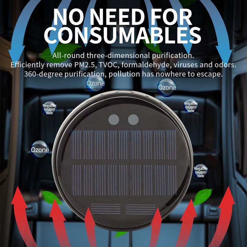 Solar Powered Car Air Purifier Ozone and Negative Ion Eliminate Odors Smoke Formaldehyde for Car Home Office and Travel