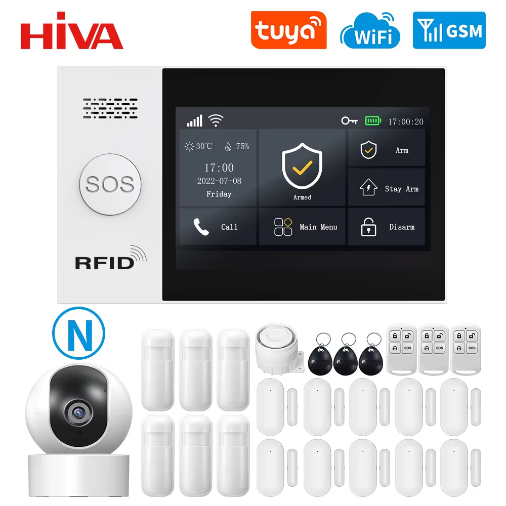 PG-107 Tuya Wireless WIFI GSM Home Burglar Alarm System IP Camera PIR Motion Sensor Door Sensor Security Alarm Kit APP Control