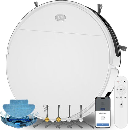 2025 Robot Aspirapolvere Lavapavimenti 2In1 Robot Aspirapolvere Con Fino a 4500Pa 7,8Cm Ultra Sottile App/Alexa Ideale per Peli Di Animali/Tappet-Bianco-Bianco