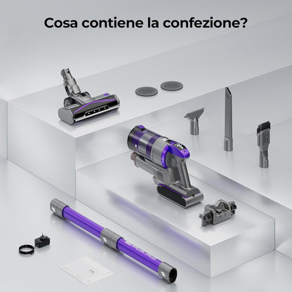 X18 Aspirapolvere Senza Fili, 33Kpa/500W/65Min, 4-In-1 Scopa Elettrica Senza Fili 4 Livelli Di Aspirazione Regolabili, Aspirapolvere Verticale Potente per Pavimenti, Tappeti, Peli Animali