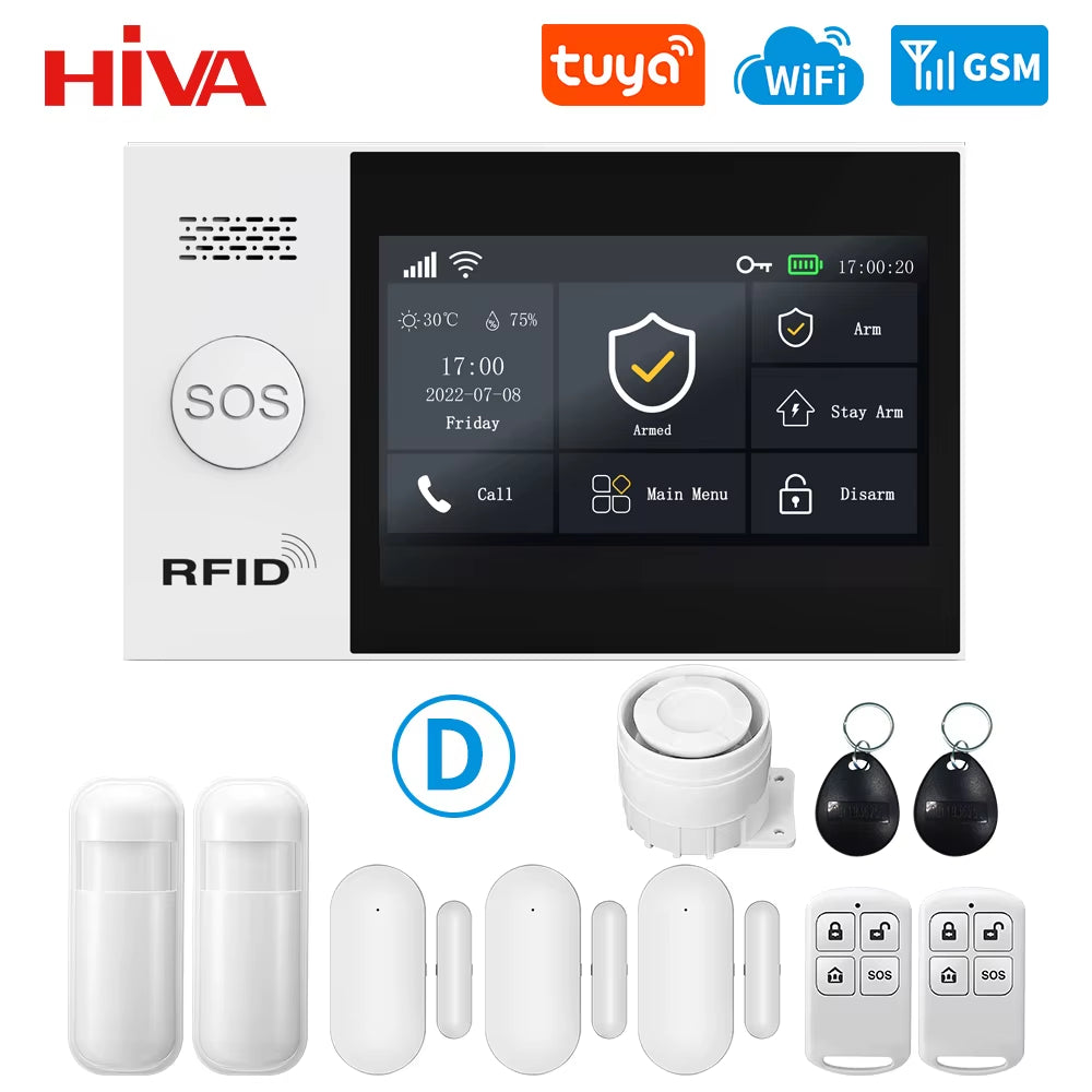 PG-107 Tuya Wireless WIFI GSM Home Burglar Alarm System IP Camera PIR Motion Sensor Door Sensor Security Alarm Kit APP Control