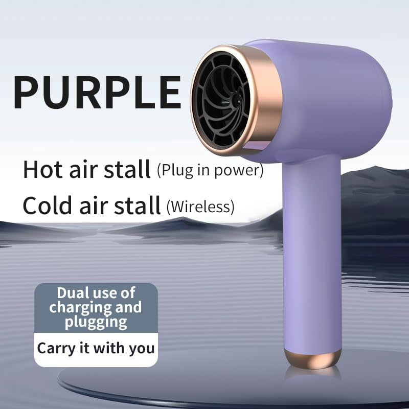 Asciugacapelli Senza Fili a Batteria Portatile, Ricaricabile Da 1500 Mah per Dormitorio Domestico (Purple)