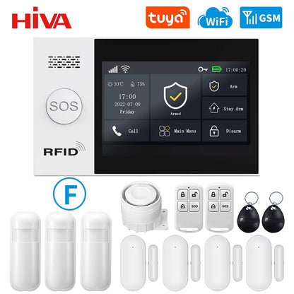 PG-107 Tuya Wireless WIFI GSM Home Burglar Alarm System IP Camera PIR Motion Sensor Door Sensor Security Alarm Kit APP Control