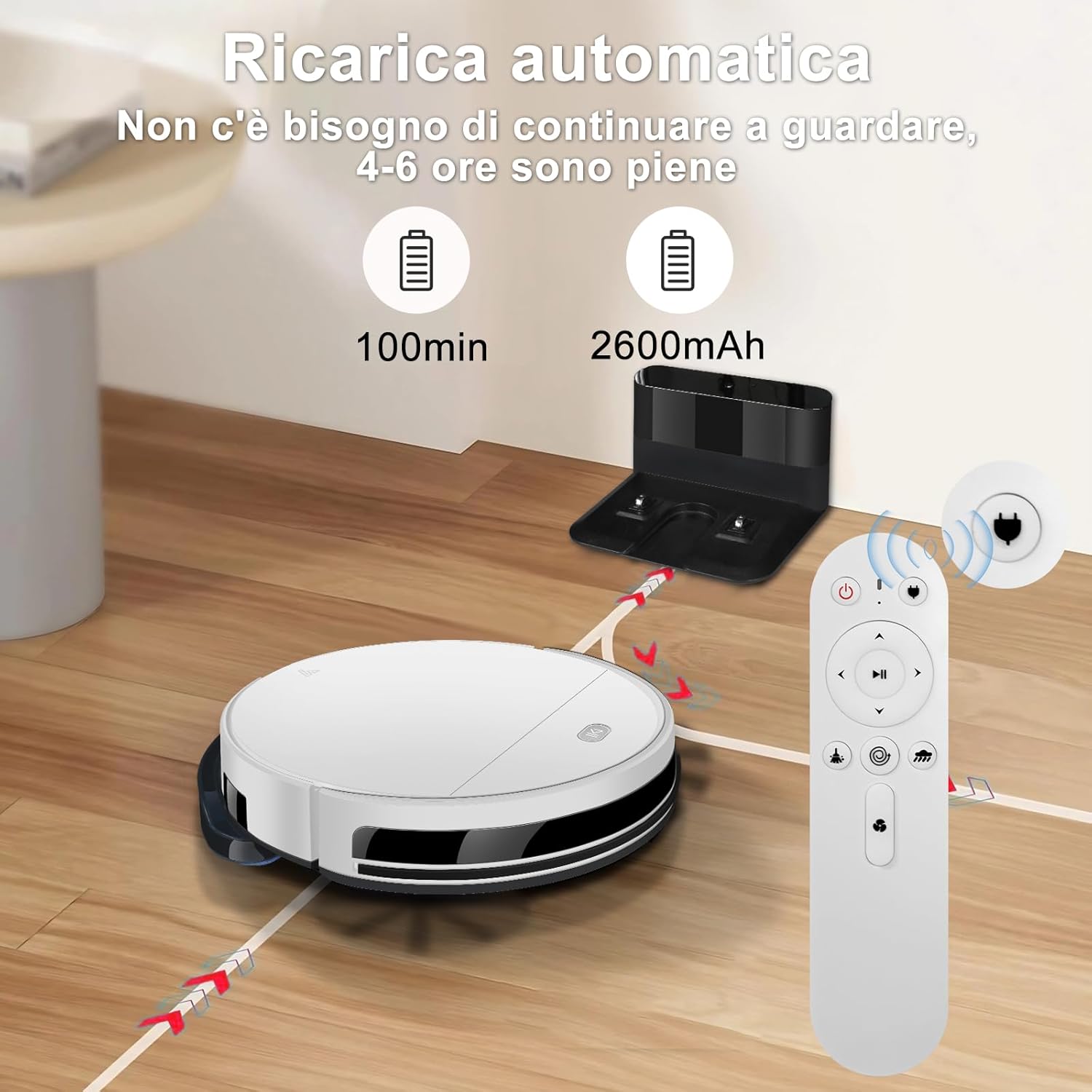2025 Robot Aspirapolvere Lavapavimenti 2In1 Robot Aspirapolvere Con Fino a 4500Pa 7,8Cm Ultra Sottile App/Alexa Ideale per Peli Di Animali/Tappet-Bianco-Bianco