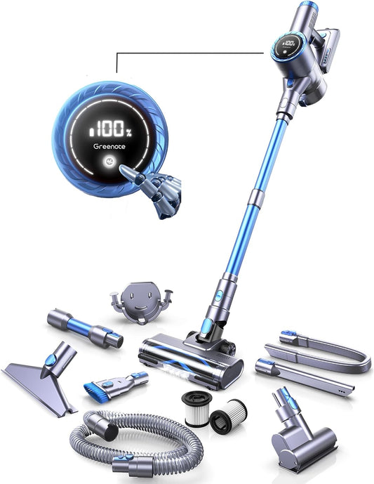 GSC60 Aspirapolvere Senza Fili 480W/33Kpa, 10 in 1 Potente Aspirapolvere 50 Min, Tubo Prolungato, Touch Screen LED, Tubo Estensibile, Antigroviglio, Adatto a Pavimenti/Tappeti/Peli Animali