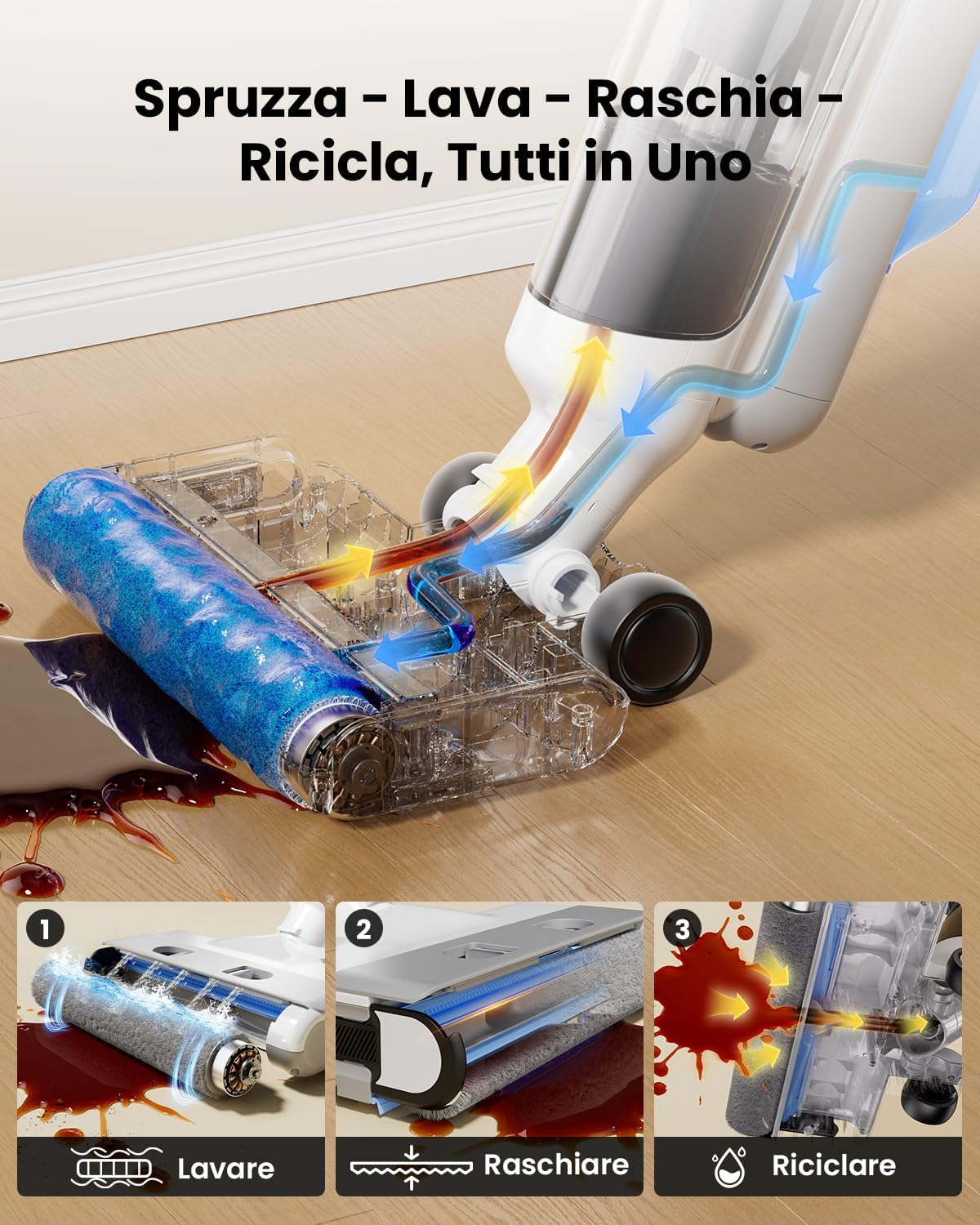 F10 Ultra Aspirapolvere Senza Fili Lavapavimenti 3-In-1,