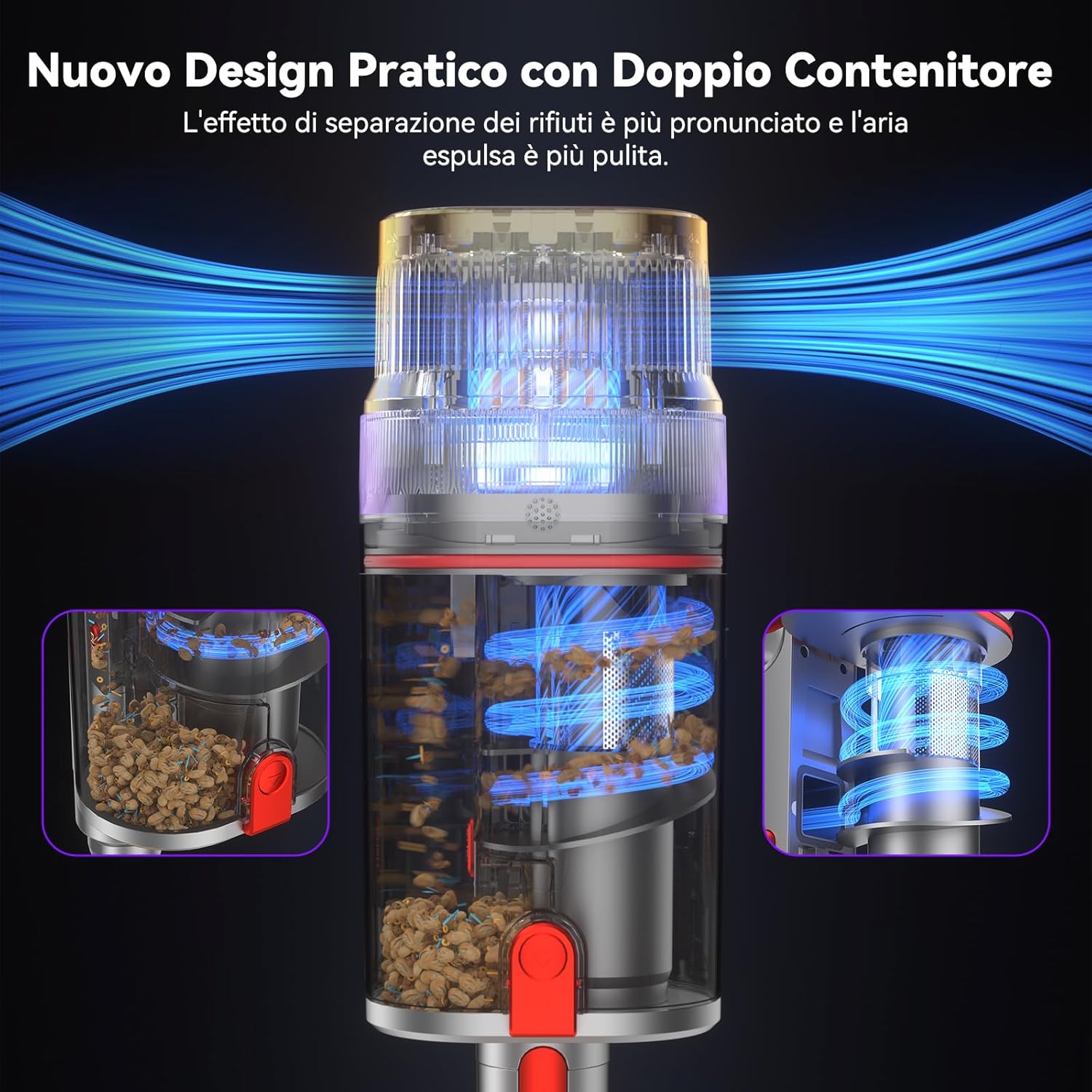 V15 Ultra Aspirapolvere Senza Fili, 58Kpa 600W 70 Minuti Scopa Elettrica Senza Filo Potente, Doppio Contenitore Anti-Groviglio Modalità Automatica per Pavimenti Tappeti Peli Animalili