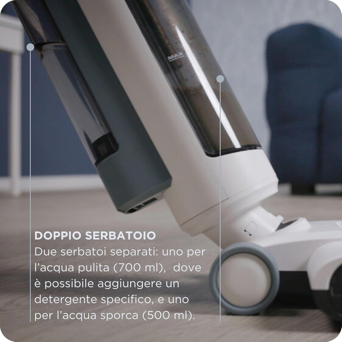 2483 Aqua Force Wash & Vacuum, Aspirapolvere Intelligente, Lavapavimenti Cordless, Senza Fili, Aspira E Lava, Peli Animali, Sporco Liquido E Secco, Capacità 700Ml, Accessori Inclusi