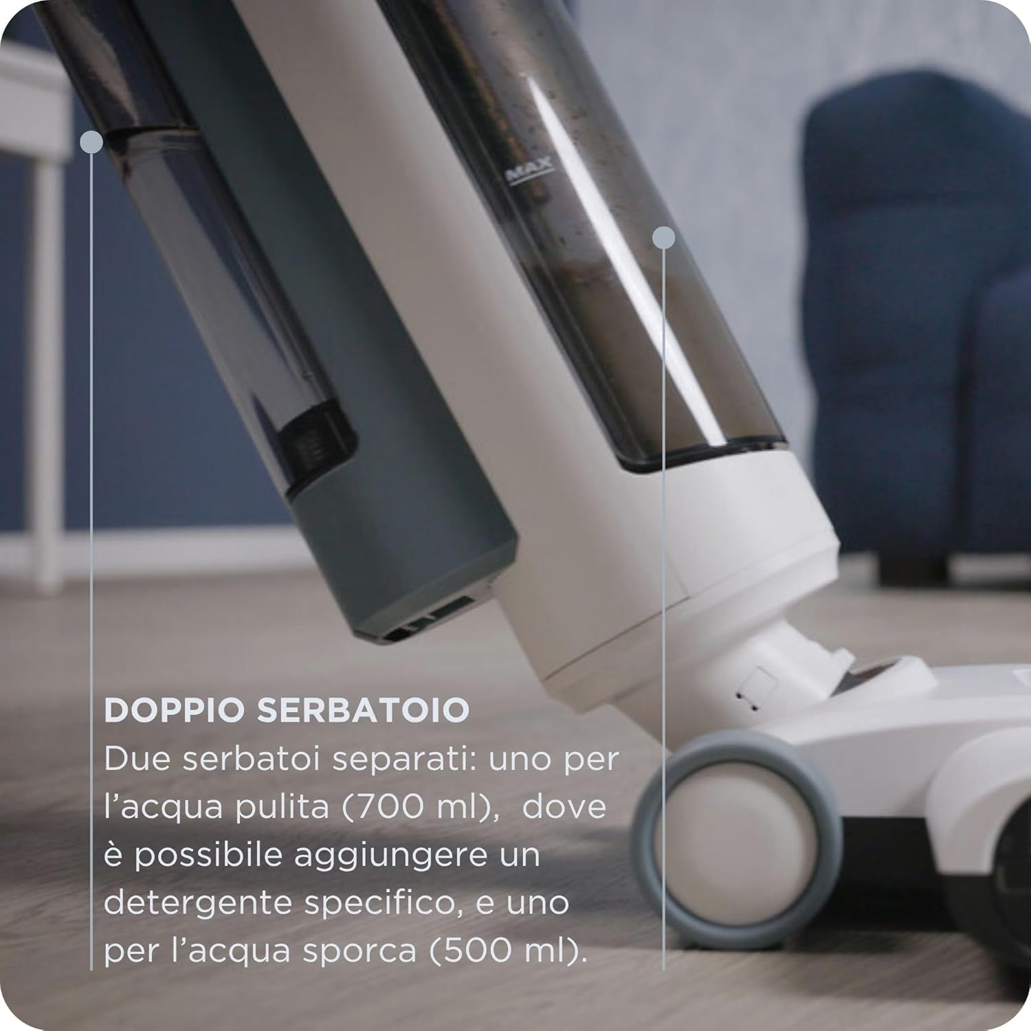 2483 Aqua Force Wash & Vacuum, Aspirapolvere Intelligente, Lavapavimenti Cordless, Senza Fili, Aspira E Lava, Peli Animali, Sporco Liquido E Secco, Capacità 700Ml, Accessori Inclusi