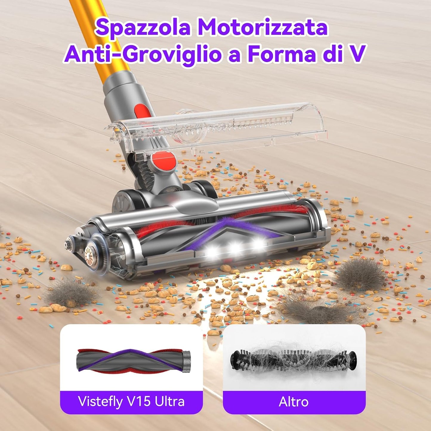 V15 Ultra Aspirapolvere Senza Fili, 58Kpa 600W 70 Minuti Scopa Elettrica Senza Filo Potente, Doppio Contenitore Anti-Groviglio Modalità Automatica per Pavimenti Tappeti Peli Animalili