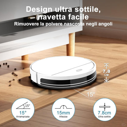 2025 Robot Aspirapolvere Lavapavimenti 2In1 Robot Aspirapolvere Con Fino a 4500Pa 7,8Cm Ultra Sottile App/Alexa Ideale per Peli Di Animali/Tappet-Bianco-Bianco