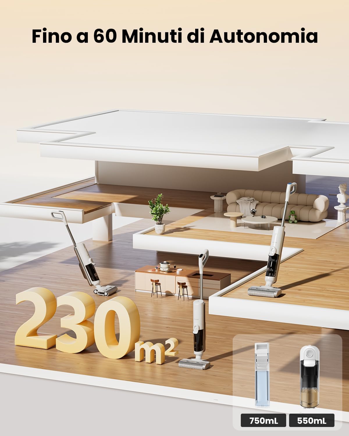 F10 Ultra Aspirapolvere Senza Fili Lavapavimenti 3-In-1,