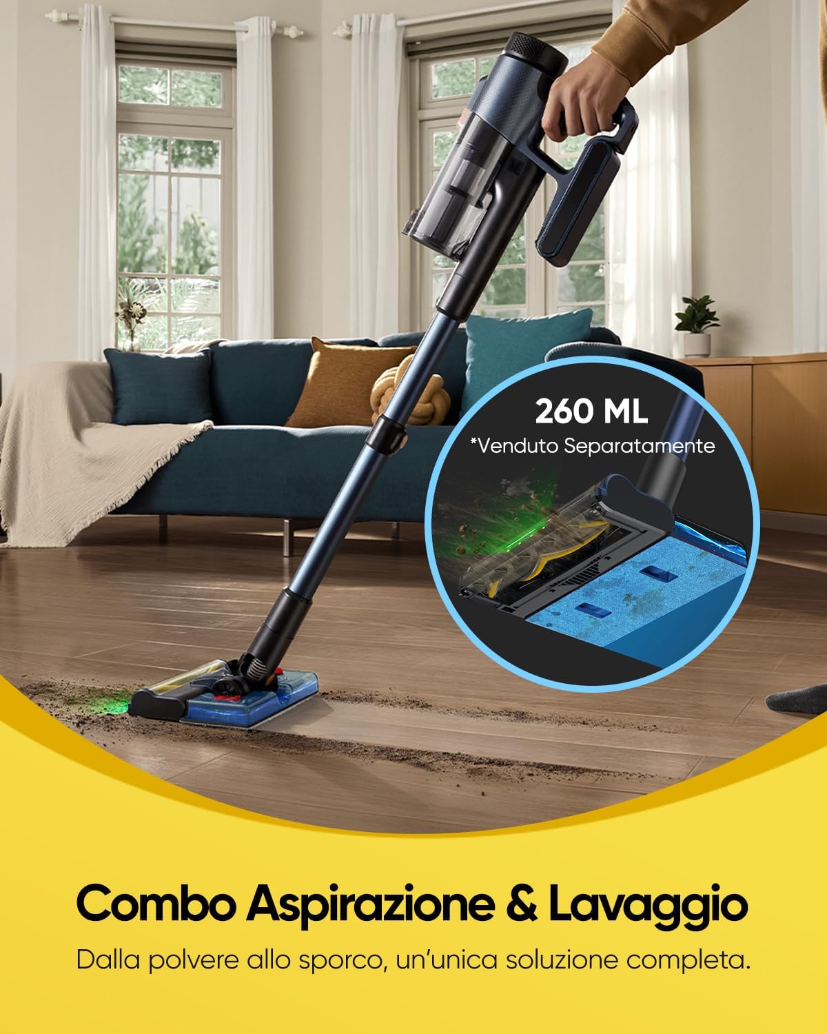 V12 Aspirapolvere Senza Fili 58000Pa/ 50Min Aspirapolvere Lavapavimenti Potente Scopa Elettrica Senza Fili Antigroviglio,Ultraleggero,Aspirapolvere Senza Sacco