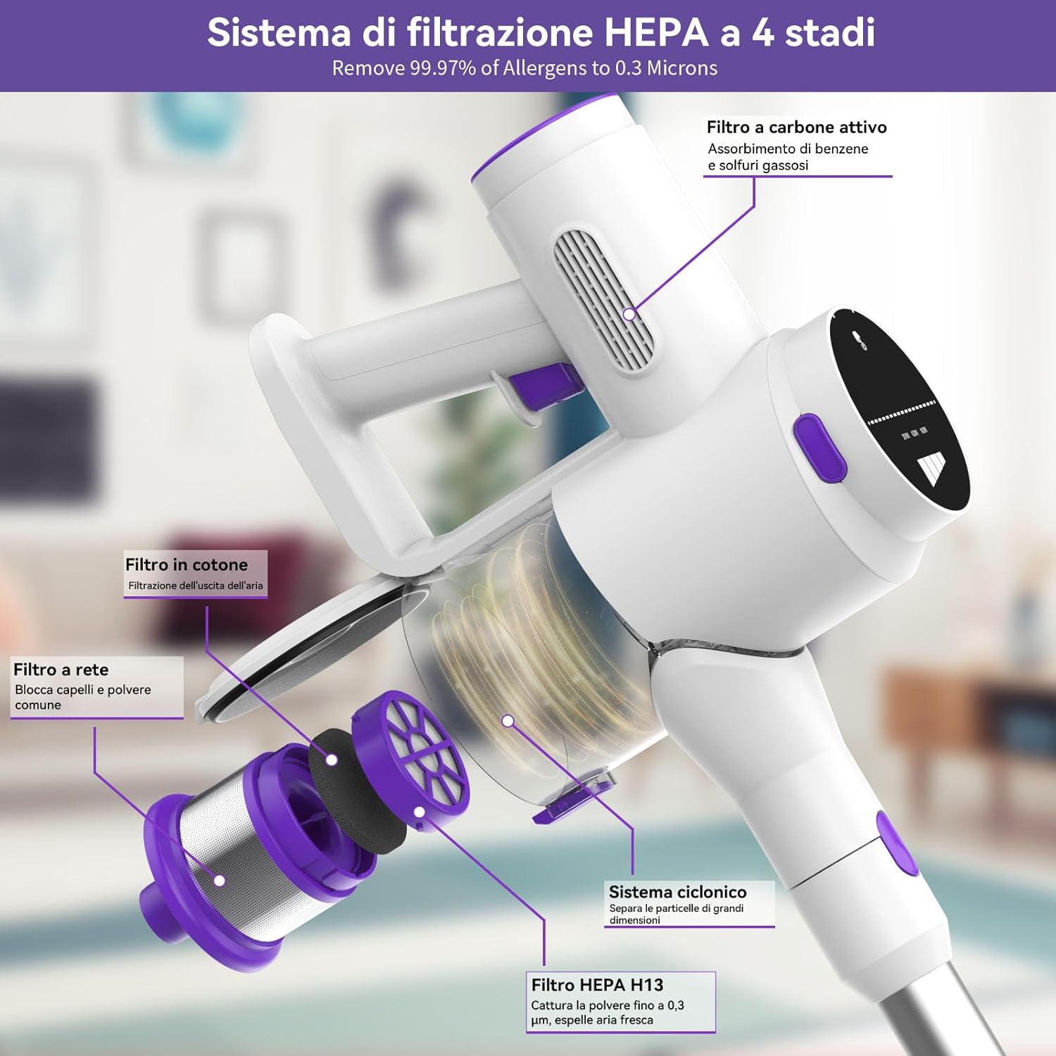 550W/45KPA Aspirapolvere Senza Fili Scopa Elettrica Senza Fili Con Display Intelligente E Anti-Avvolgimento Scope Elettriche per Pavimenti Tappeti Peli Animali Domestici