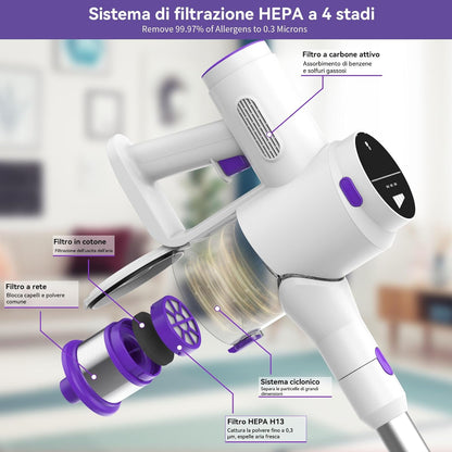 550W/45KPA Aspirapolvere Senza Fili Scopa Elettrica Senza Fili Con Display Intelligente E Anti-Avvolgimento Scope Elettriche per Pavimenti Tappeti Peli Animali Domestici