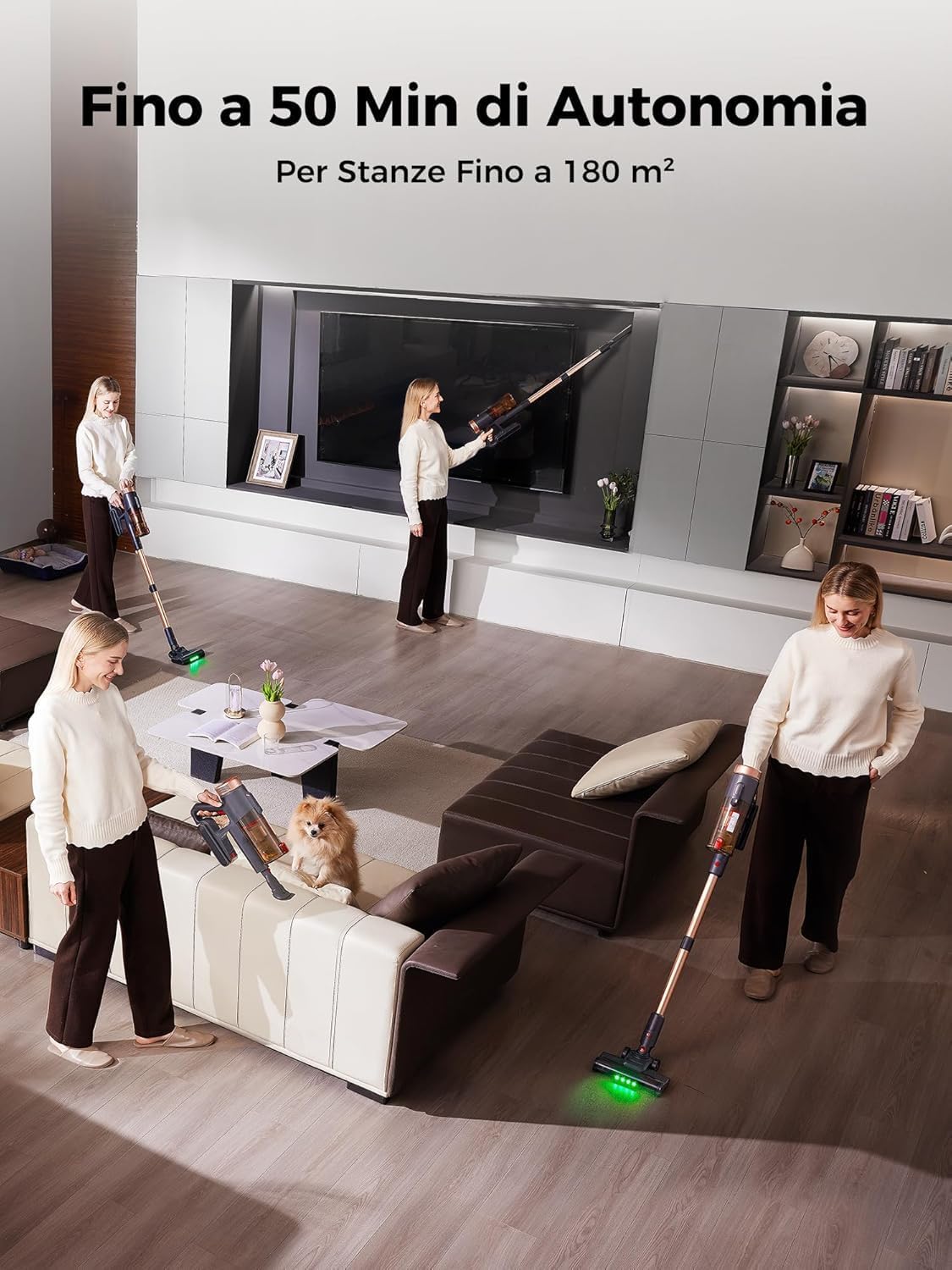 P11 Ultra+ Aspirapolvere Senza Fili Potente 500W/50Min/50Kpa, Scopa Elettrica Senza Fili Con Spazzola Anti-Groviglio, Display LED, Batteria Rimovibile, per Pavimenti/Tappeti/Peli