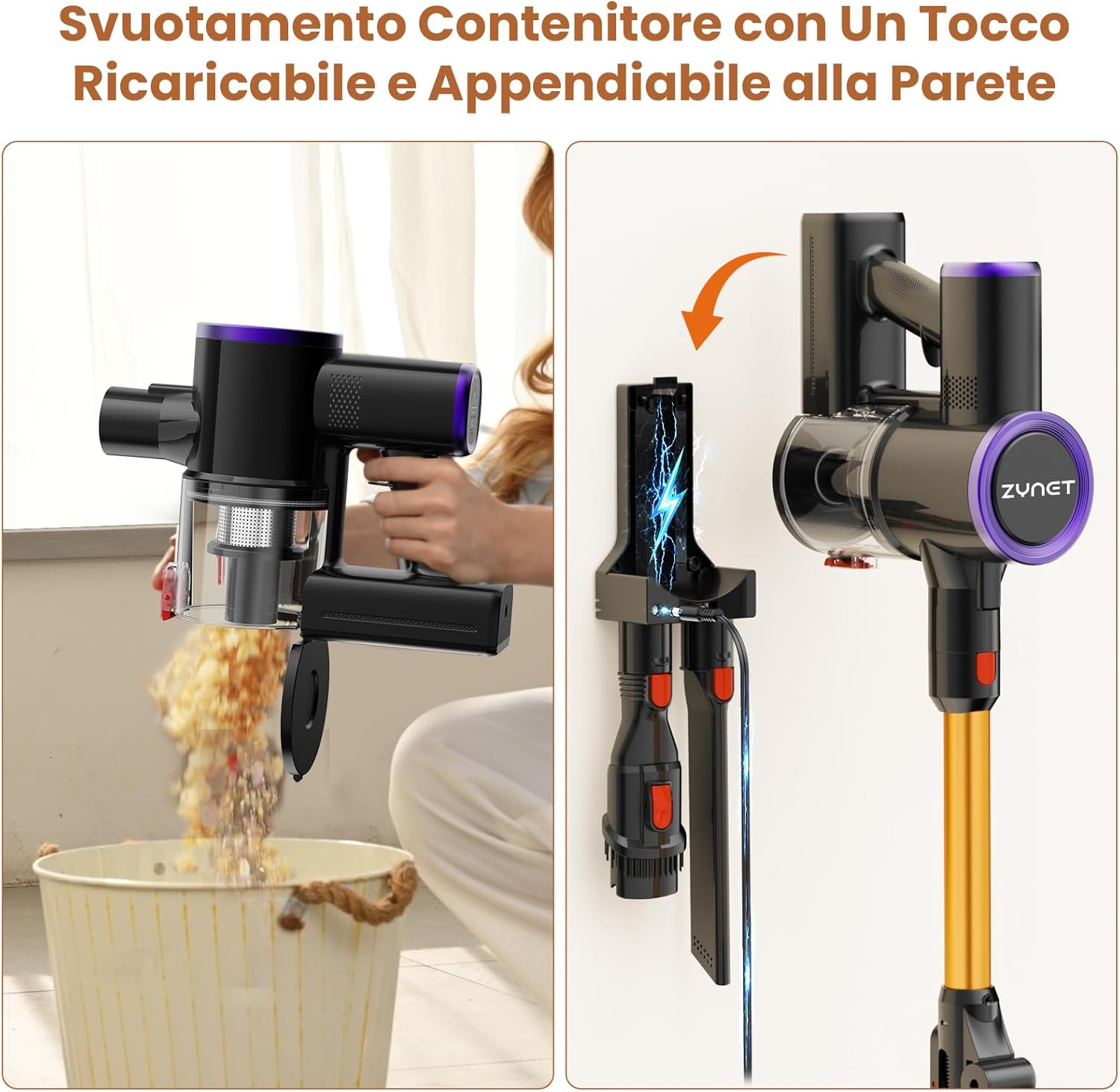 S9 Aspirapolvere Senza Fili, 45000Pa/500W/45Min Scopa Elettrica Senza Fili Con Tubo Pieghevole E Supporto a Parete, Motore Brushless, per Peli Di Animali Domestici, Tappeti E Pavimenti Duri
