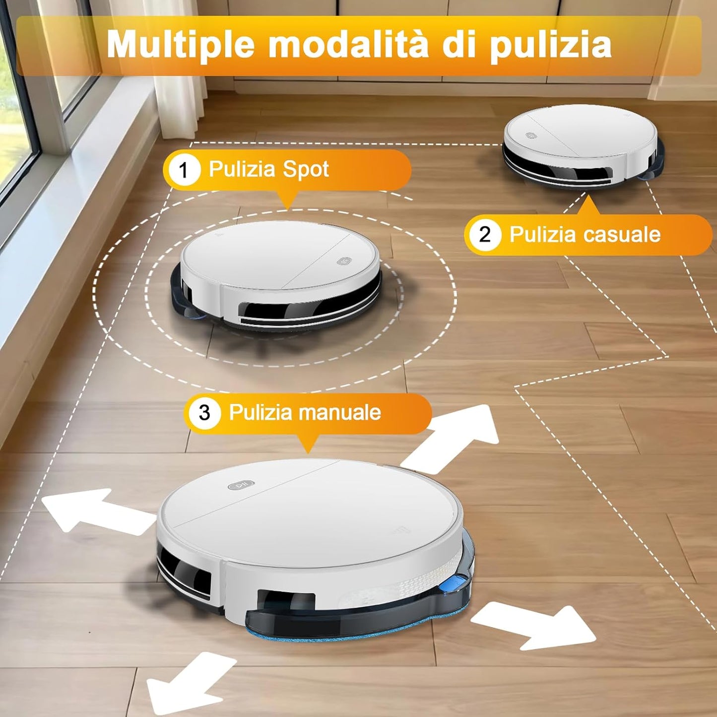 2025 Robot Aspirapolvere Lavapavimenti 2In1 Robot Aspirapolvere Con Fino a 4500Pa 7,8Cm Ultra Sottile App/Alexa Ideale per Peli Di Animali/Tappet-Bianco-Bianco