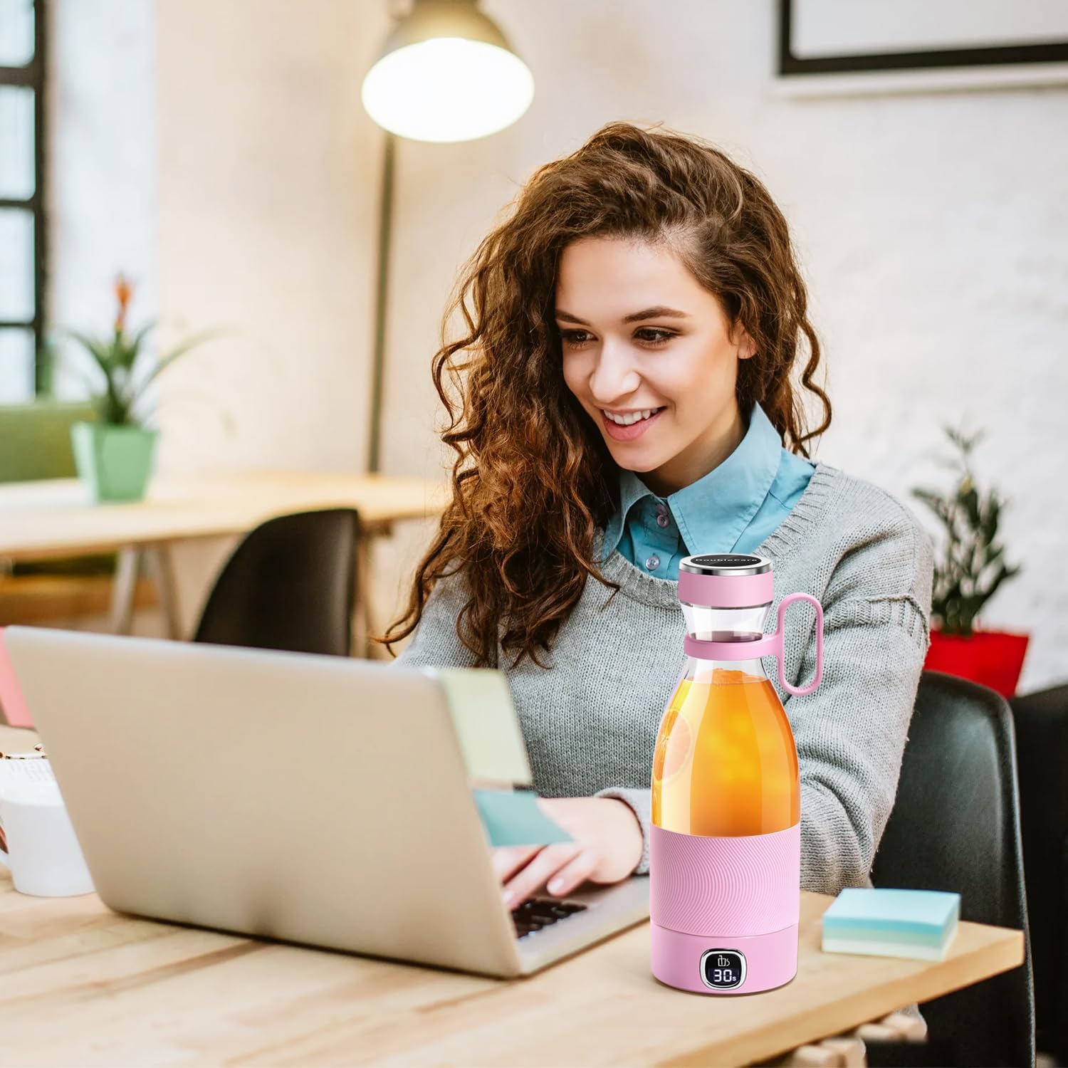 Frullatore Portatile, 6 Lame Con Display a Led, Mini Frullatore Da 350 Ml, Frullatore Elettrico USB, Batteria Ricaricabile Da 3000 Mah, Para Familia, Deporte Y Viajes, Rosa