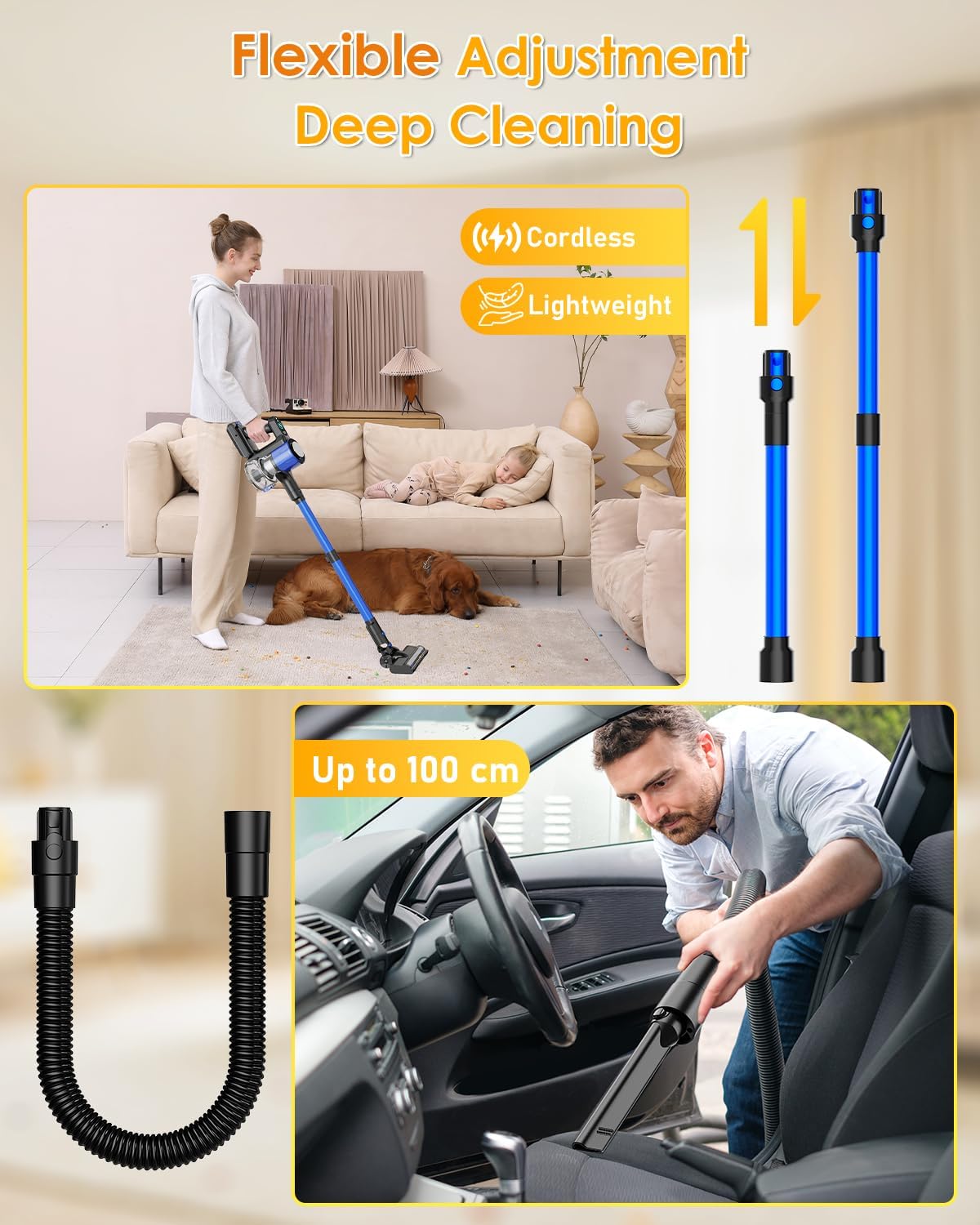 Aspirapolvere Senza Fili Con Max 60MIN, Aspirazione Potente Da 500W/50000PA, Ricarica a Parete, Scopa Elettrica Senza Fili Potente Con LED Screen, Spazzole Multiple, Adatto per Tappeti/Pavimenti