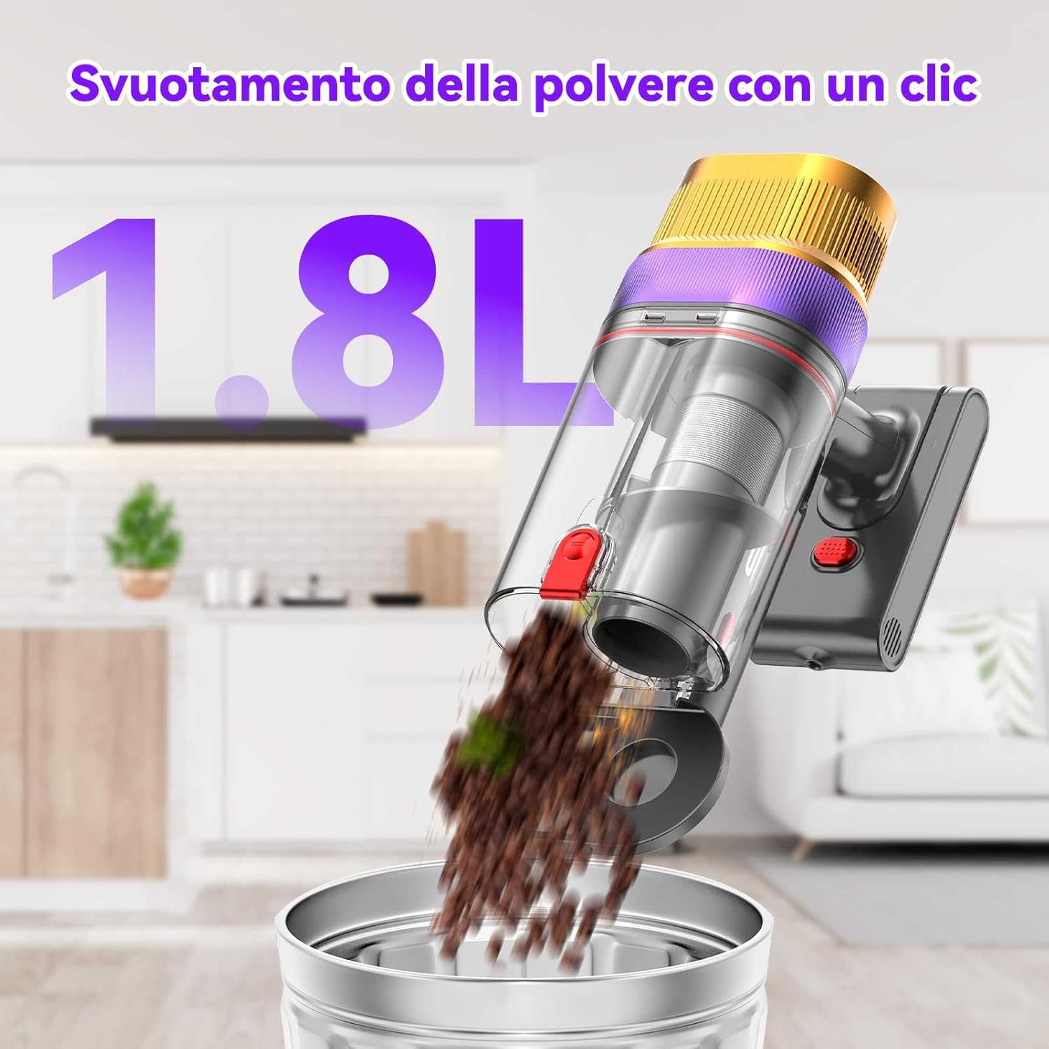 V15 Ultra Aspirapolvere Senza Fili, 58Kpa 600W 70 Minuti Scopa Elettrica Senza Filo Potente, Doppio Contenitore Anti-Groviglio Modalità Automatica per Pavimenti Tappeti Peli Animalili