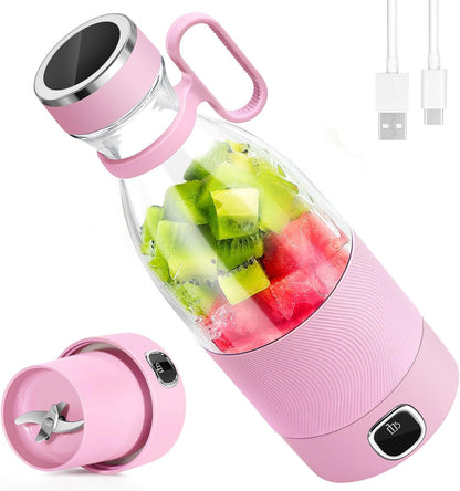 Frullatore Portatile, 6 Lame Con Display a Led, Mini Frullatore Da 350 Ml, Frullatore Elettrico USB, Batteria Ricaricabile Da 3000 Mah, Para Familia, Deporte Y Viajes, Rosa