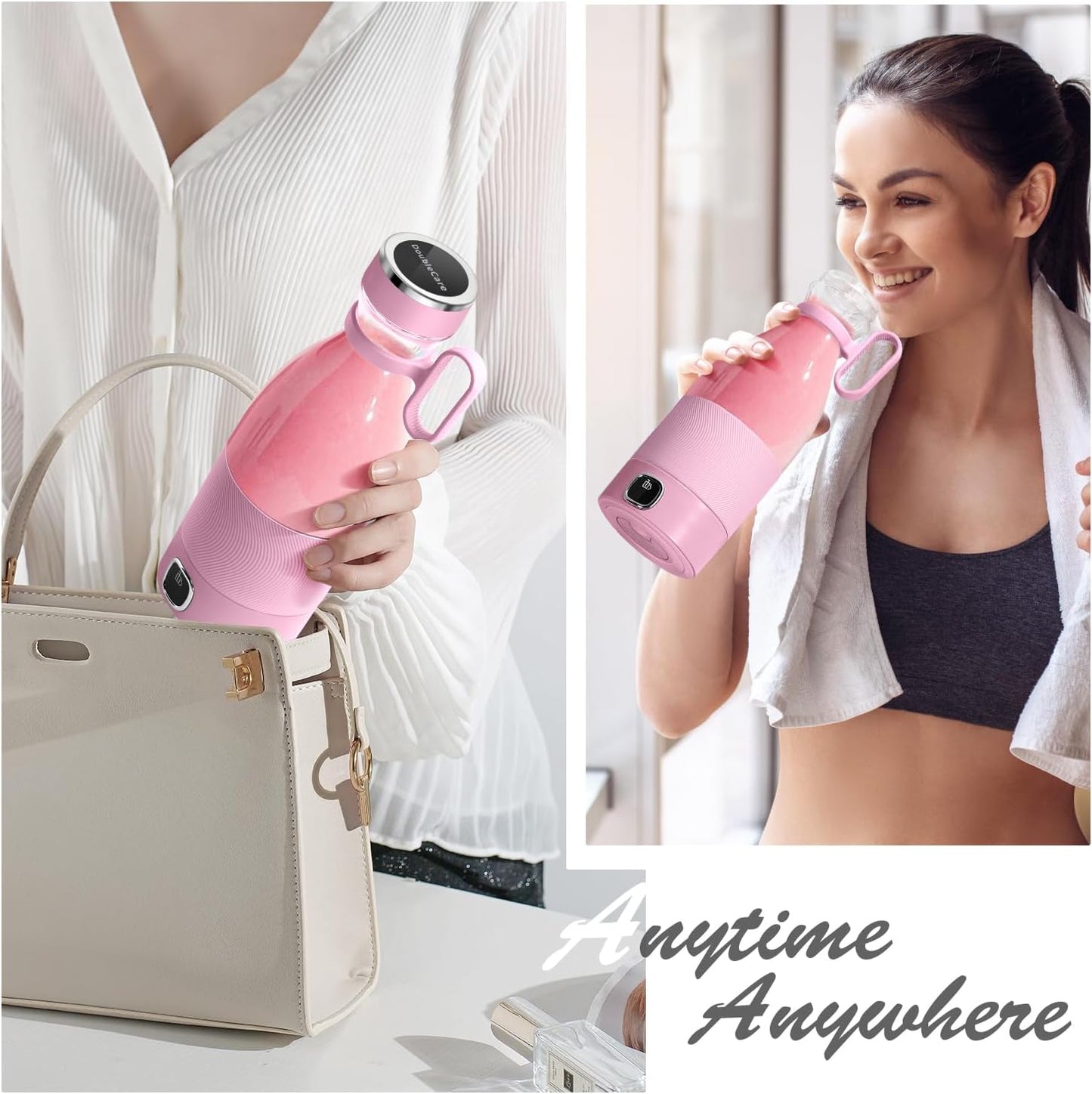 Frullatore Portatile, 6 Lame Con Display a Led, Mini Frullatore Da 350 Ml, Frullatore Elettrico USB, Batteria Ricaricabile Da 3000 Mah, Para Familia, Deporte Y Viajes, Rosa