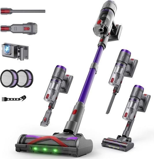 Aspirapolvere Senza Fili, 600W/58000Pa, Scopa Elettrica Senza Fili 75 Min, Aspirapolvere Senza Filo Con LED Touchscreen, Autoportante Anti-Avvolgimento per Tappeti/Pavimenti/Peli Animali