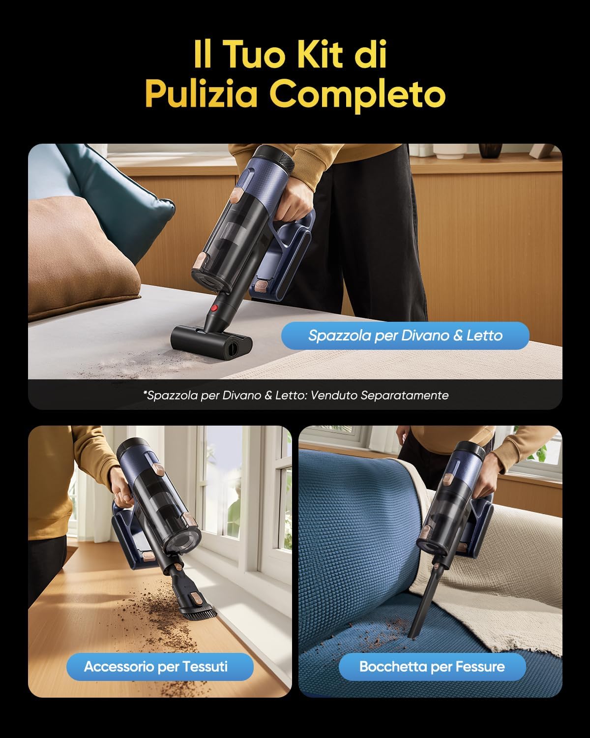 V12 Aspirapolvere Senza Fili 58000Pa/ 50Min Aspirapolvere Lavapavimenti Potente Scopa Elettrica Senza Fili Antigroviglio,Ultraleggero,Aspirapolvere Senza Sacco