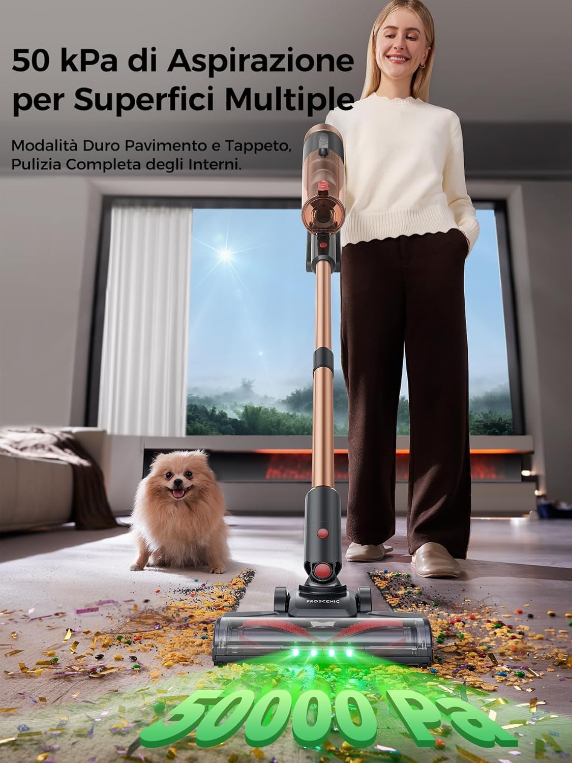 P11 Ultra+ Aspirapolvere Senza Fili Potente 500W/50Min/50Kpa, Scopa Elettrica Senza Fili Con Spazzola Anti-Groviglio, Display LED, Batteria Rimovibile, per Pavimenti/Tappeti/Peli