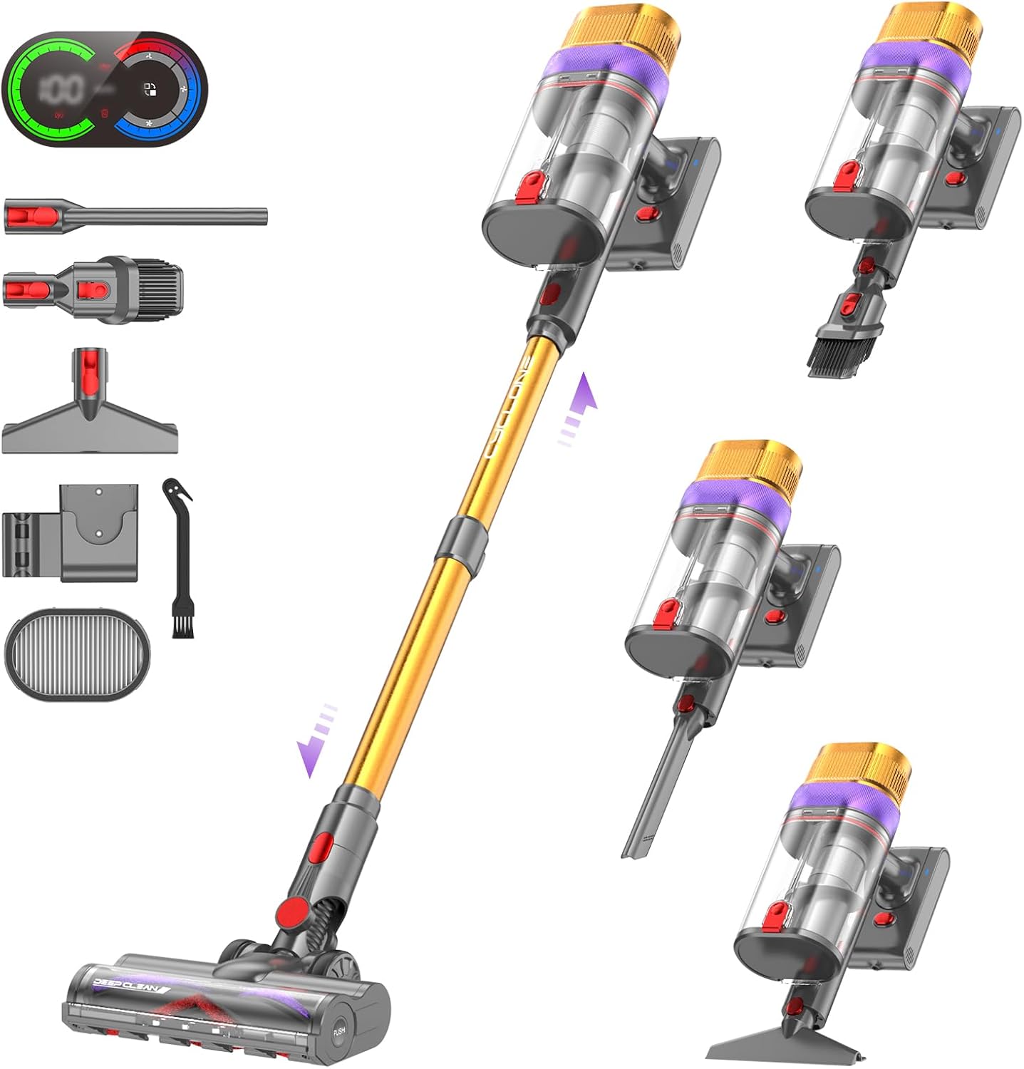 V15 Ultra Aspirapolvere Senza Fili, 58Kpa 600W 70 Minuti Scopa Elettrica Senza Filo Potente, Doppio Contenitore Anti-Groviglio Modalità Automatica per Pavimenti Tappeti Peli Animalili