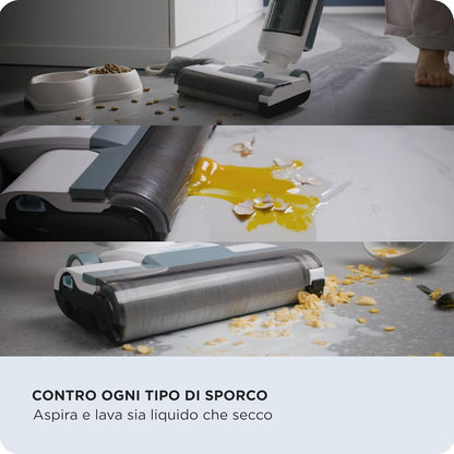 2483 Aqua Force Wash & Vacuum, Aspirapolvere Intelligente, Lavapavimenti Cordless, Senza Fili, Aspira E Lava, Peli Animali, Sporco Liquido E Secco, Capacità 700Ml, Accessori Inclusi