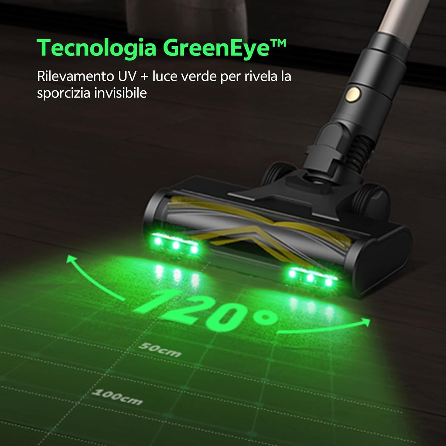 Aspirapolvere Senza Fili, 50Kpa/65 Min Scopa Elettrica Senza Fili, Aspirapolvere Potente Con Tubo Telescopica, Autoportante, Tecnologia Greeneye, per Tappeti/Pavimenti/Peli Di Animali