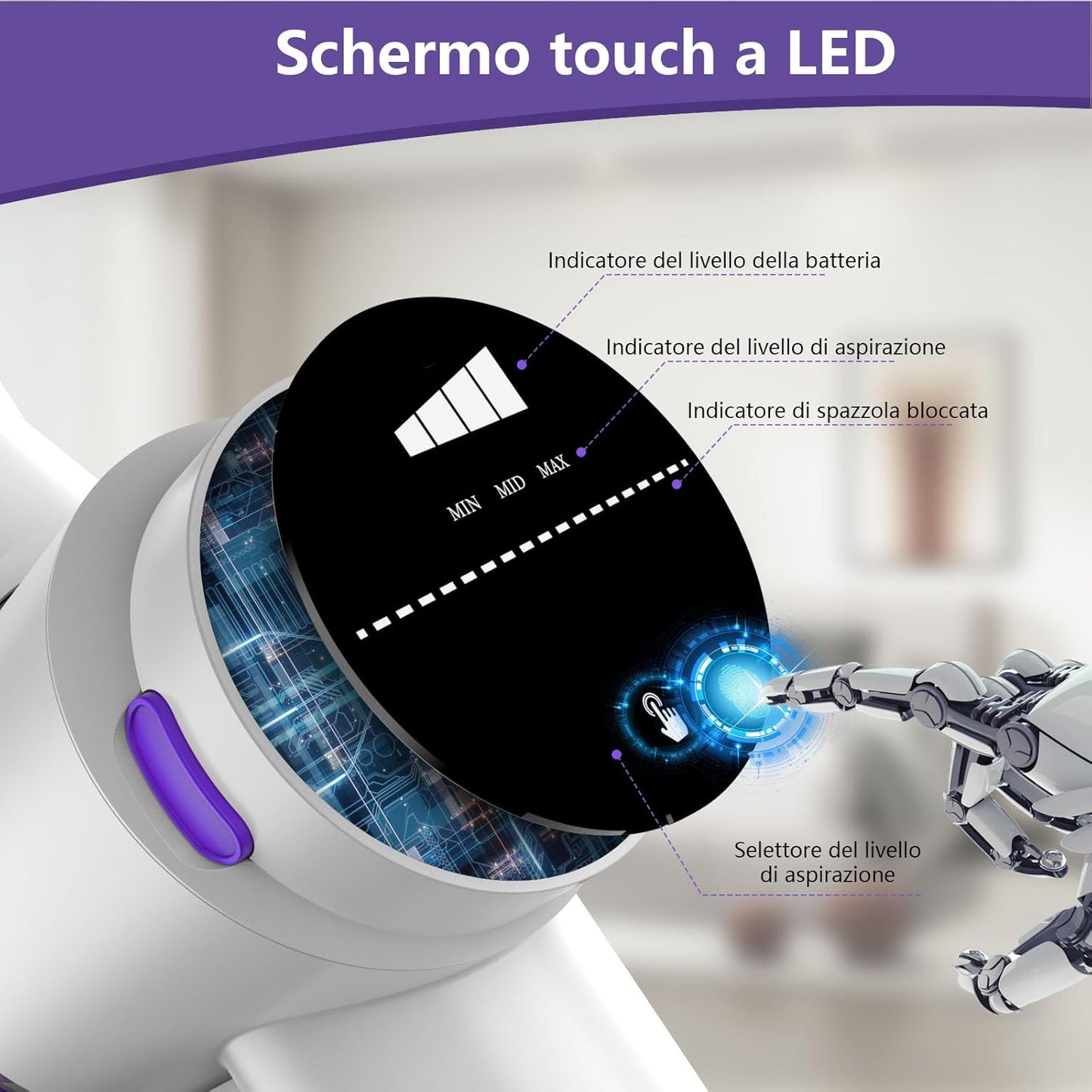 550W/45KPA Aspirapolvere Senza Fili Scopa Elettrica Senza Fili Con Display Intelligente E Anti-Avvolgimento Scope Elettriche per Pavimenti Tappeti Peli Animali Domestici