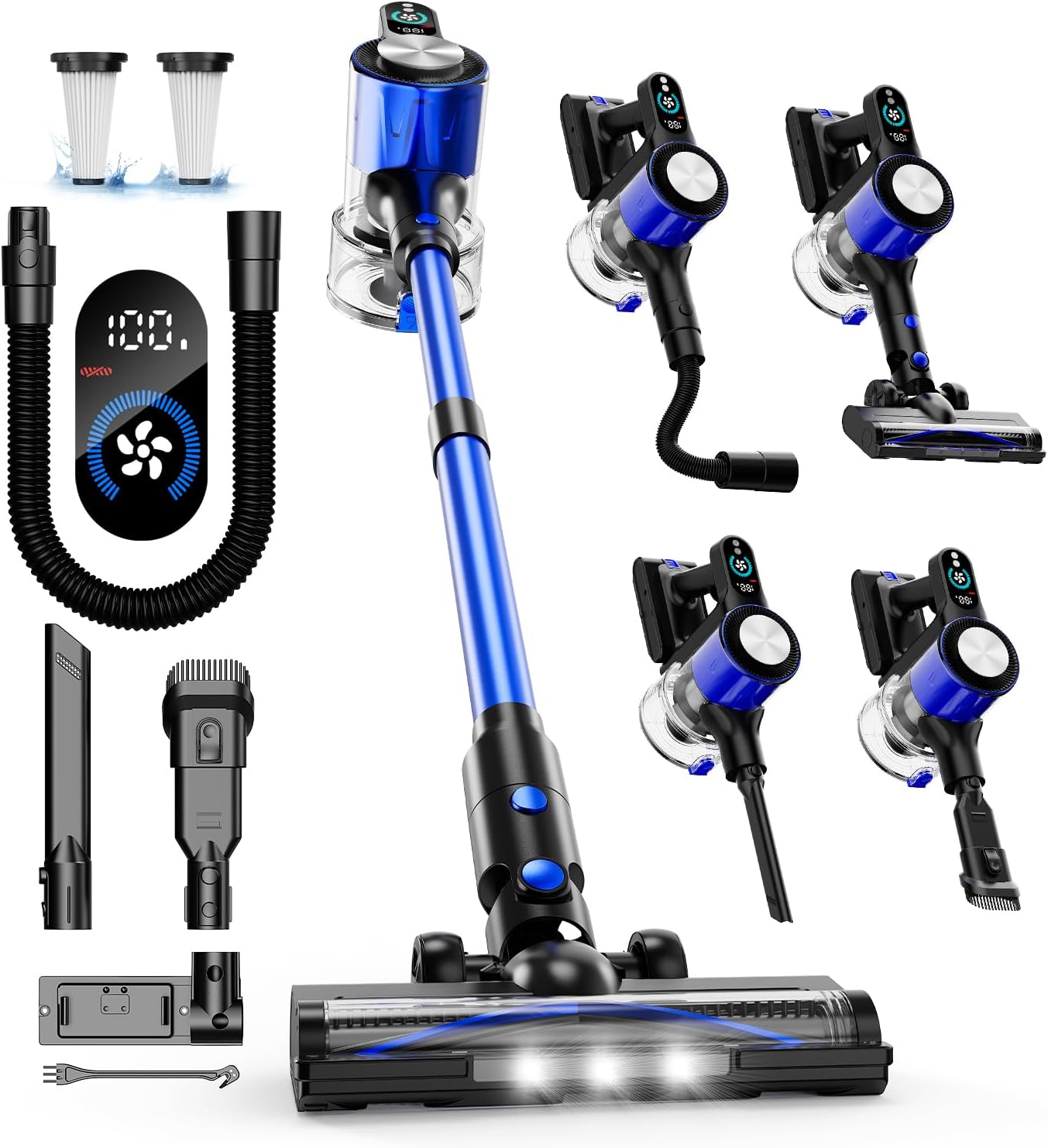 Aspirapolvere Senza Fili Con Max 60MIN, Aspirazione Potente Da 500W/50000PA, Ricarica a Parete, Scopa Elettrica Senza Fili Potente Con LED Screen, Spazzole Multiple, Adatto per Tappeti/Pavimenti