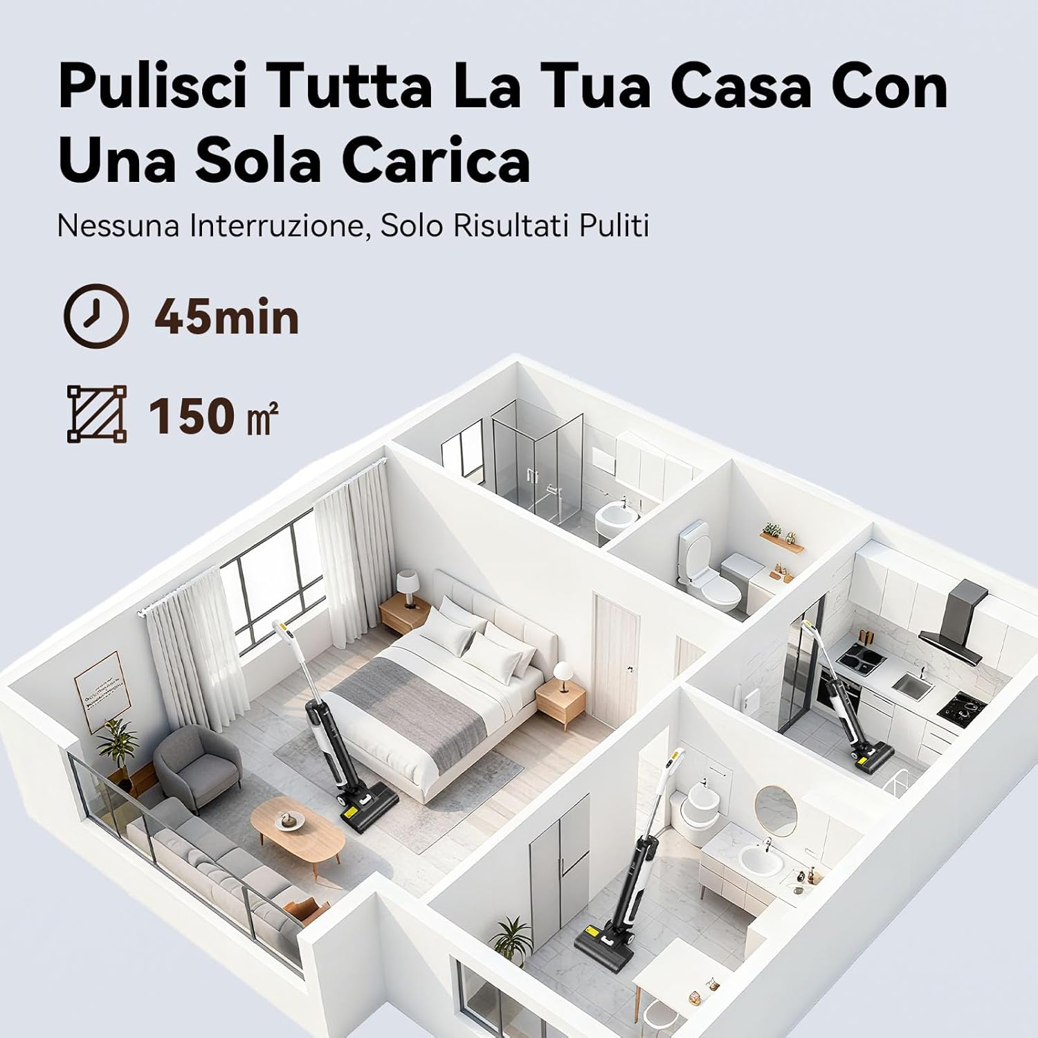 W12SE Aspirapolvere Lavapavimenti Senza Fili, Lavasciuga Lava E Aspira Pavimenti