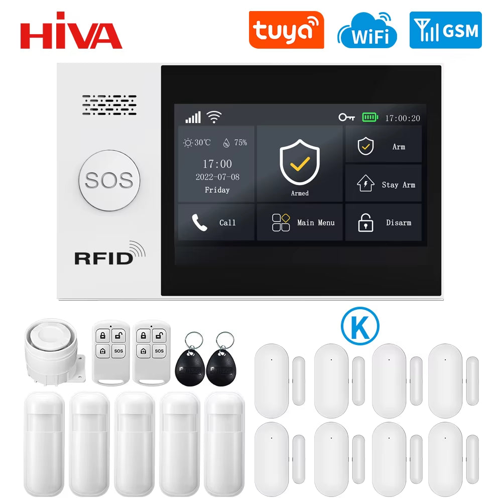 PG-107 Tuya Wireless WIFI GSM Home Burglar Alarm System IP Camera PIR Motion Sensor Door Sensor Security Alarm Kit APP Control