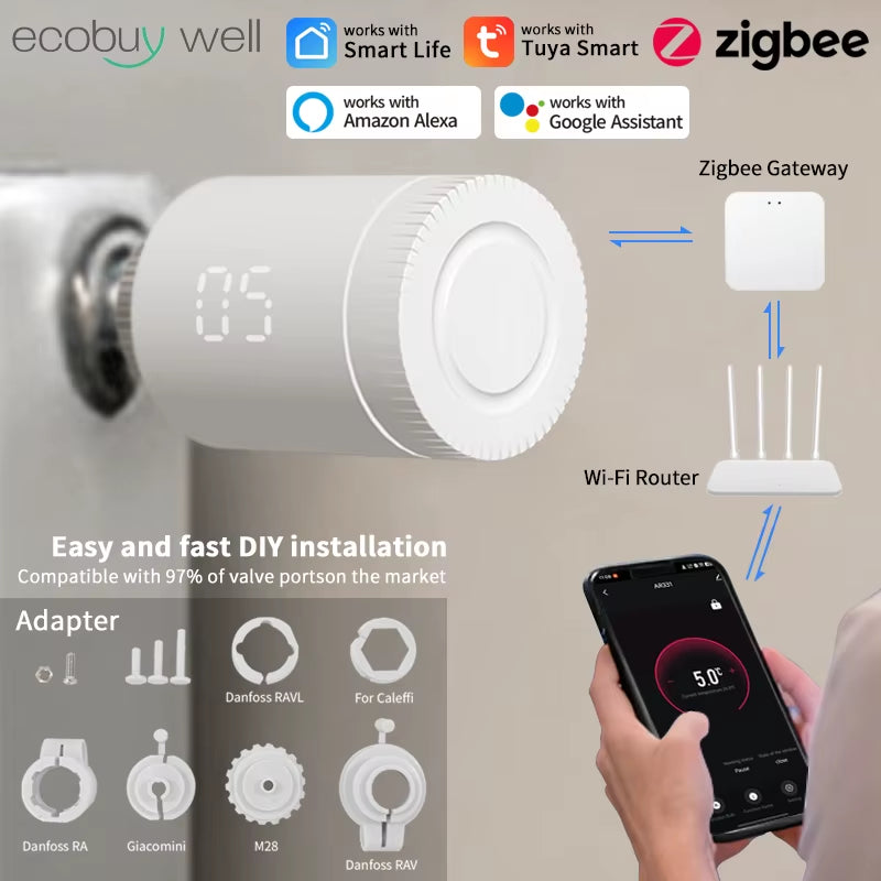 Tuya Smart Zigbee 3.0 Thermostatic Valve Radiator Zigbee Thermostat Radiator Valve Termostat Zigbee TRV Tuya Alexa Google Home