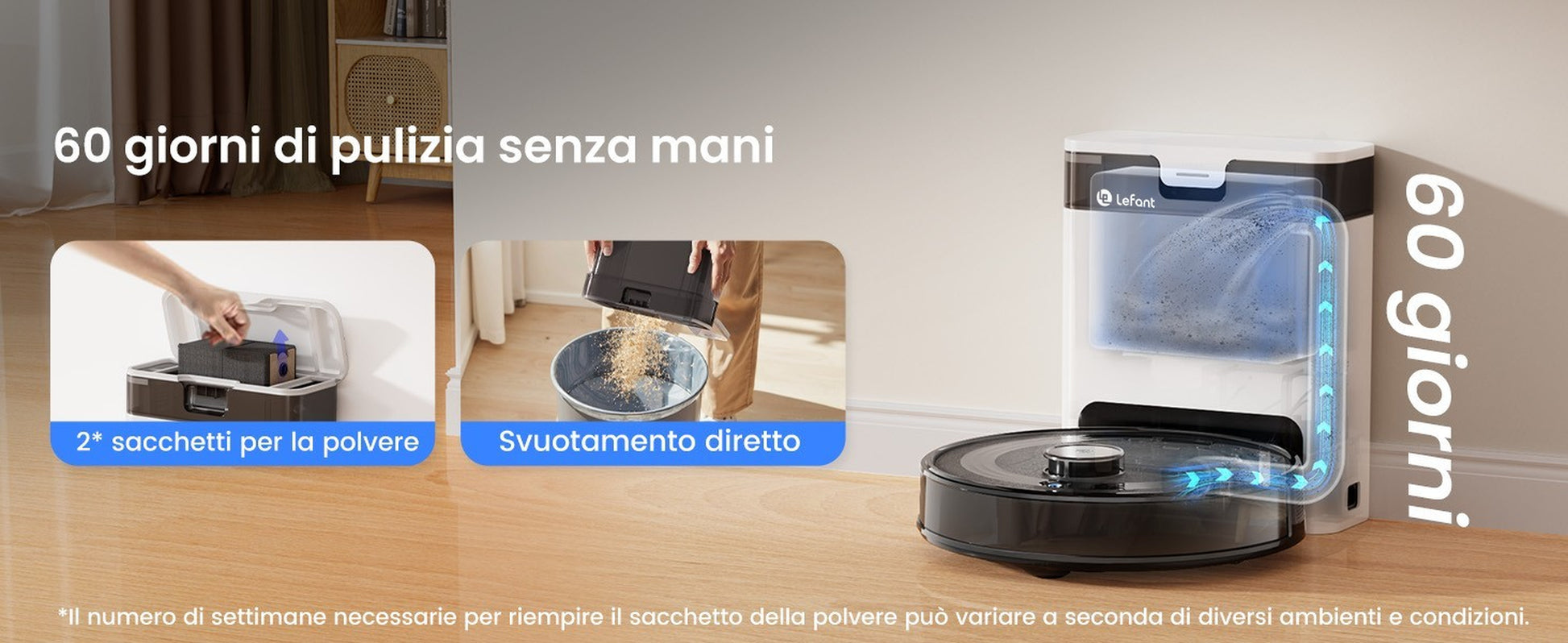 LEFANT M2Pro Robot Aspirapolvere Lavapavimenti Svuotamento Automatico Mappatura