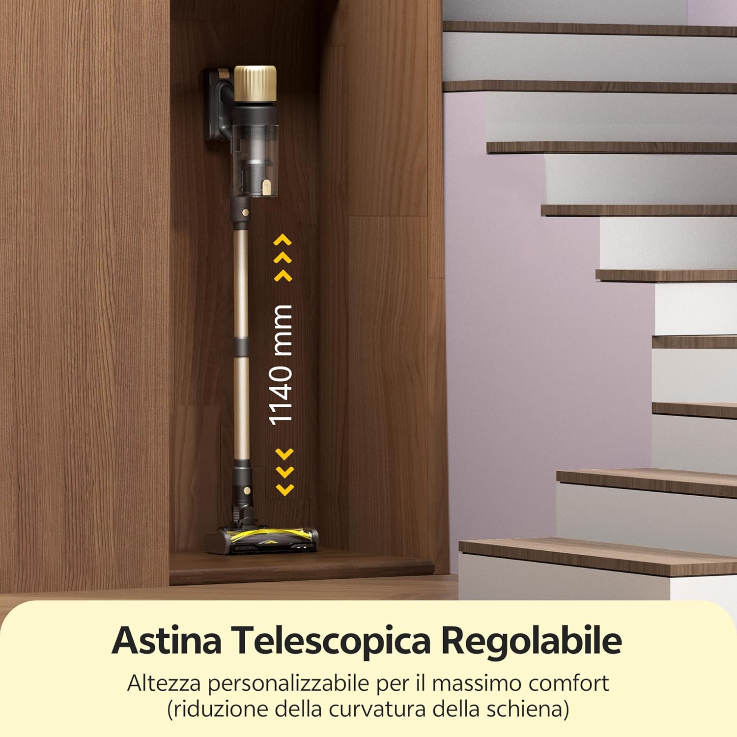 Aspirapolvere Senza Fili, 50Kpa/65 Min Scopa Elettrica Senza Fili, Aspirapolvere Potente Con Tubo Telescopica, Autoportante, Tecnologia Greeneye, per Tappeti/Pavimenti/Peli Di Animali